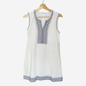 Beach Lunch Lounge White Cotton Embroidered Sheath Dress Sz M